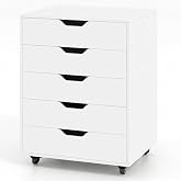 GIANTEX 5-Drawer Vertical File Cabinet, Mobile Office Storage Cabinet with Drawers, Large Capacity, 2 Lockable Casters and Universal Wheels, Under Desk Side Printer Stand Rolling File Cabinet (White)