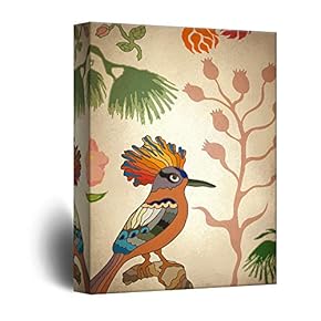 Canvas Wall Art - Vintage Style Colorful Brid on Flower Branch - Giclee Print Gallery Wrap Modern Home Art Ready to Hang - 12x18 inches