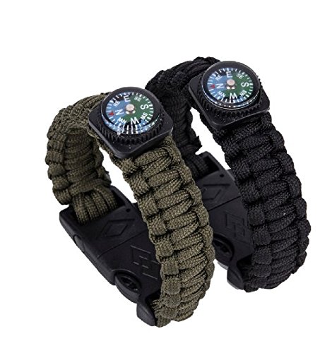 Gemgo Bracelet Survival Kit With Compass Paracord Fire Starter Scraper Whistle (2 pieces(1*black+1*green))