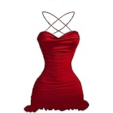Floerns Women's Ruched Backless Cami Dress Ruffle Bodycon Party Date Night Mini Dresses