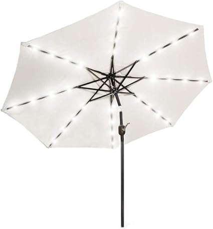 909 OUTDOOR Solar Sonnenschirm mit LED Beleuchtung Creme, Gartenschirm