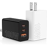 Hzevn 2Pack 100W USB C Wall Charger Block, 3-Port USB C Charging Adapter,Multi Super Fast Charging Power Plug Cube for MacBook Pro/Air,i-Pad Pro,i-Phone 16/15, Galaxy S25,White and Black