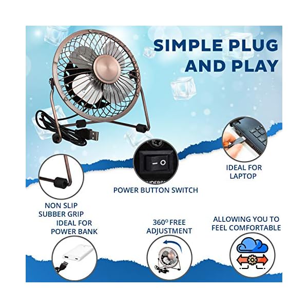 Invero® Mini USB 4-Inch Tilting Desktop Cooling Fan with Metal Shell and Aluminium Blades ideal for Home, Office…