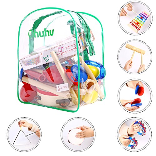 Ohuhu 20 PCS Kids Musical Instruments, Toddler Music Toys, Rhythm Percussion Set for Baby Kid Child Boys Girls, Xylophone Harmonica Tambourine Hand Bell Shaker Egg Kazoo Storage Backpack Included - Thumbnail 2