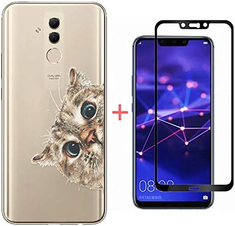 Laixin Huawei Mate 20 Lite Case Soft Clear Crystal TPU Silicone Transparent Anti-Scratch Ultra Slim Cover + free [Tempered Glass Screen Protector], Mr. Cat