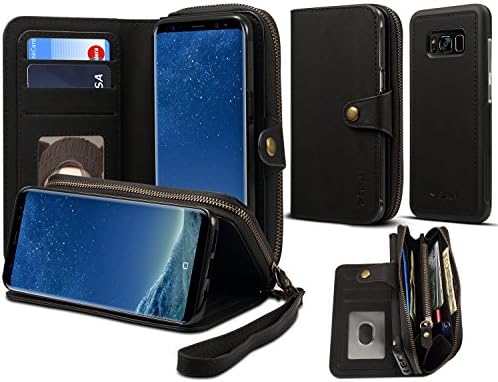 Spaysi, Samsung Galaxy S8 Plus Zipper Wallet Case for Women S8 Plus Detachable Magnetic Wallet Case for Galaxy S8 Plus Card Holder Case Leather Folio Flip Holster Carrying Case for S8 Plus (Black)