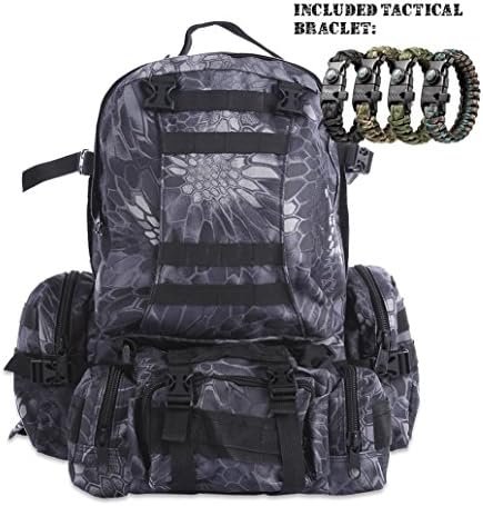 50L LARGE TACTICAL MOLLE ARMY ASSAULT MILTARY RUCKSACK BACKPACK FOR OUTDOOR HIKING TREKKING CAMPING SHOOTING BACKPACKING INCLUDED 3 MOLLE BAGS AND TACTICAL PARACORD BRACELET BY FINISH COOL