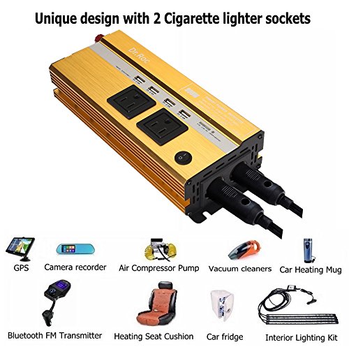 800W Power Inverter DC 12V to 110V AC Power Converter for Household Appliances Car electronics Car Adapter Charger for Laptop Phone Game Console- 6.8A 4 USB Charger,2 AC Outlets,2 Cigarette holder