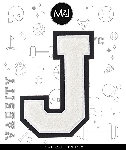 J - White on Black - 4 1/2 Inch Heat Seal/Sew On Chenille Varsity Letter - Thumbnail 2