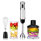 KOIOS 4 in 1 Immersion Hand Blender Powerful 400 Watt 6-Speed Includes Chopper, Whisk, BPA Free Mixing Beaker, for Soups, Smoothie, Baby Food - Stainless Steel