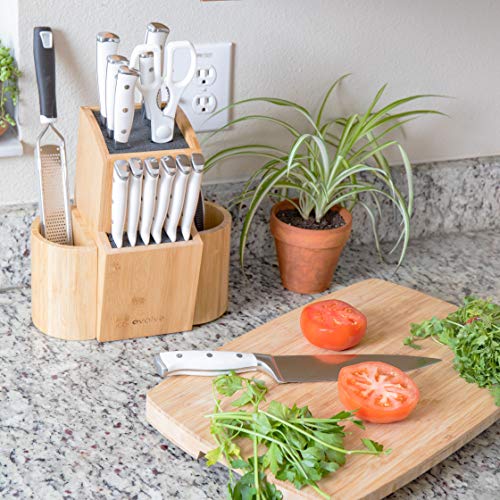 EVOLVE Bamboo Knife Block - Universal Kitchen Knife Holder - Safe & Space Saver Knife Storage that Covers Knife Blades Up To 9” & Holds Up To 20 Knives with Machine Washable & BPA Free Flex Rods