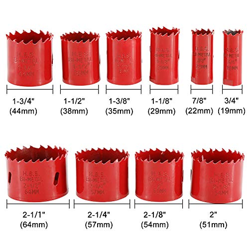 HighFree Bi-Metal Hole Saw Cutter Kit Durable High Speed Steel Hole Saw Blades for Hole Cutting on Metal, Wood, PVC Board, Plastic and Drywall (3/4" to 2-1/2")