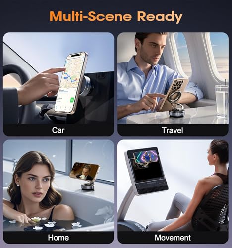 Uniiking® Upgraded Suction Cup Phone Car Mount 360° Zinc Alloy Phone Stand Vacuum Magnetic Car Holder for Mag-Safe Mount 98 LBS Ultra Accessories for iPhone 16 15 14 13 12 Android