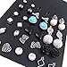 18 Pairs Multiple Silver and Black Earring Set for Women Crown Star Flower Stud Earring