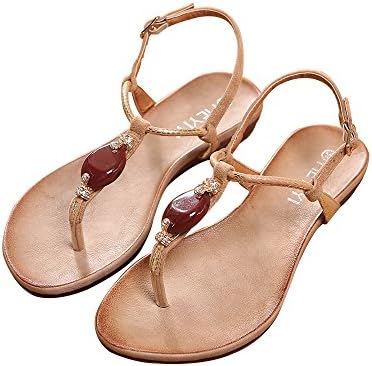 HEYIYI Women Sandal Soft Sole Flats Shoes Plus Size 36-41 EVA Rome Style Beach Flip Shoes Snake Print Element Mixed Colors B;ACL Camel Resin Stone Decoratio (40, Apricot)