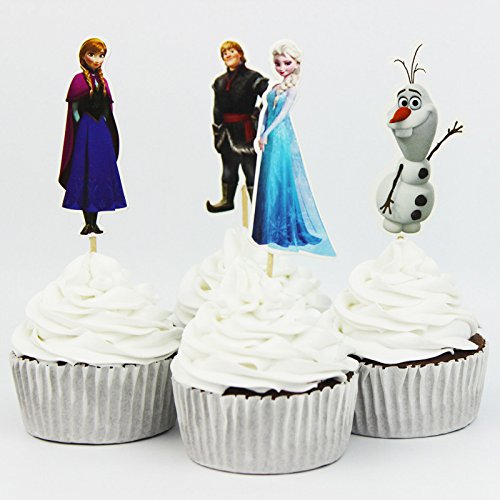 24 Pieces Frozen Cake Cupcake Decorative Cupcake Topper for Kids Birthday Party Themed Party