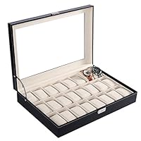 Korie 24 Pcs Eyeglasses Sunglass Display Case,Leather 24 Slot Storage Tray Eyewear Jewelry Watches, 2 Tier Watches Storage Box