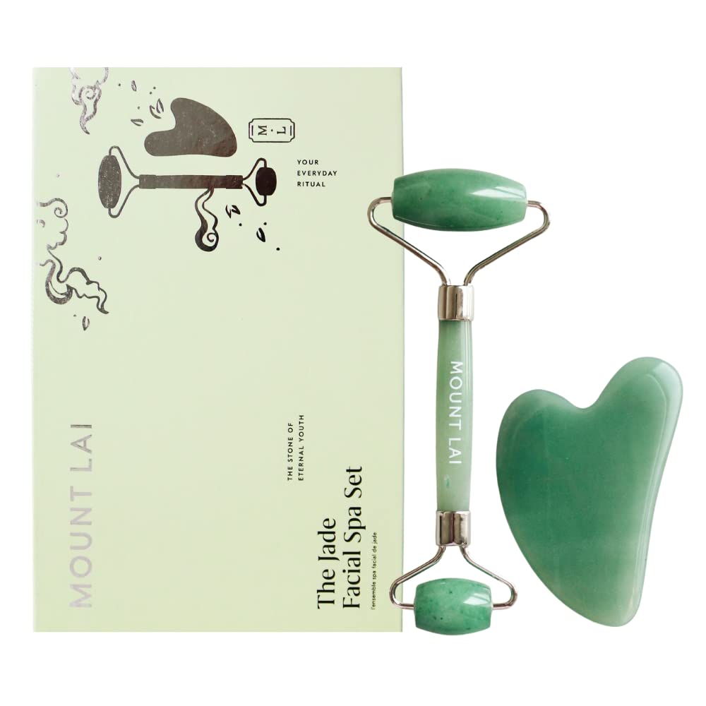 Mount Lai Jade Gua Sha Facial Tools, Jade Roller and Gua Sha Facial Tools Set, Guasha Tool for Face to Relieve Muscle Tension and Reduce Puffiness, Anti Aging Skin Care Sets for Women Image