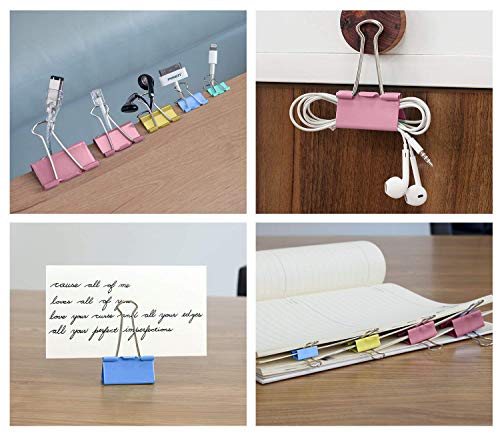 Binder Clips Paper Clamps Assorted 6 Sizes, 100 Pcs in One Package,Paper Binder Clips Metal Fold Back Clips Great for Office,School and Home Supplies 4 Colors - Thumbnail 6