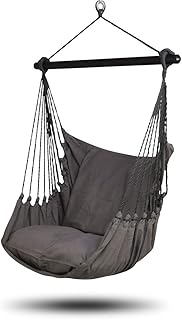 HOBEA-Germany Hängesessel mit 2 Kissen, Größe Hängesessel:L (bis 120kg belastbar), Farben Hängesessel:Uni grau