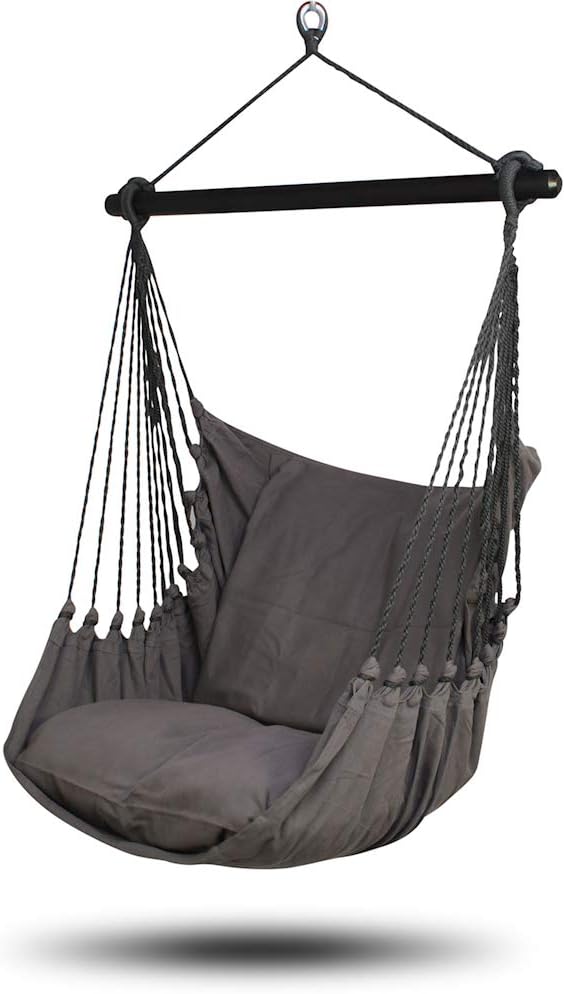 HOBEA-Germany Hängesessel mit 2 Kissen, Größe Hängesessel:L (bis 120kg belastbar), Farben Hängesessel:Uni grau