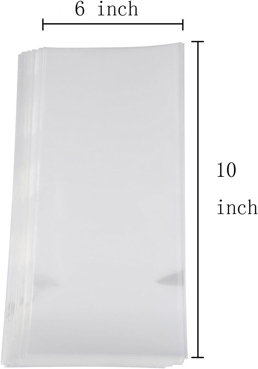 MoloTAR || 100 Pcs 10 in x 6 in(1.4mil.) Clear Flat Cello Cellophane Treat Bags Good for Bakery, Cookies, Candies,Dessert with one random color Twist Ties, 6" x 10": Kitchen & Dining