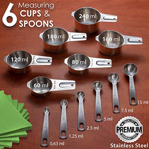 Wow Four Design Updated 2020 Version Measuring Cups and Spoons Set of 6