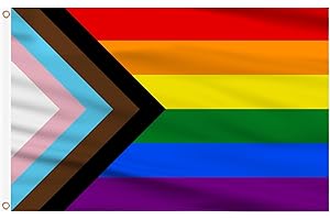 AhfuLife Progress LGBTQ+ Pride Flags 5ft x 3ft for Pride Day, 1 Pcs Progress LGBTQ+Flag - Double Side with Brass Eyelets for 