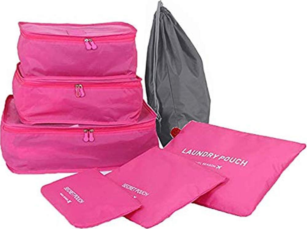 Areo Pack of 6 Packing Cubes-Compression Travel Luggage Organizer-Travel Clothe Storage Bag-Travel Mesh Pouch -Laundry Bag-Travel Packing Organizer-Clothing Sorting Package- Travel Shoe Bag (Pink)