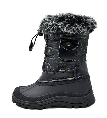 DREAM PAIRS Big Kid Ksnow Black Dk.Grey Green Isulated Waterproof Snow Boots - 6 M US Big Kid - Thumbnail 2