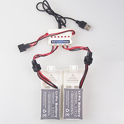 Wwman 2pcs 3.7v 1000mah Official Battery and 1to3 Charger for Udi U842 U818S Rc Quadcopter Drone White Spare Parts