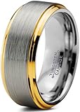 Charming Jewelers Tungsten Wedding Band Ring 8mm Men Women Comfort Fit 18k Yellow Rose Gold Step Edge Brushed Polished