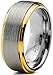 Tungsten Wedding Band Ring 8mm for Men Women Comfort Fit 18K Yellow Gold Plated Beveled Edge Brushed Polished