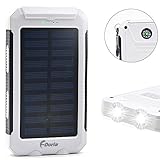 F.Dorla 20000mAh Power Bank Solar Charger Waterproof Portable External Battery USB Charger Built in LED light with Compass for iPad iPhone Android Camera and other USB Powered Devices (White)
