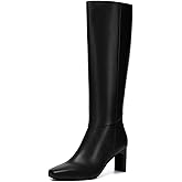 Athlefit Knee High Boots for Women Square Toe Chunky Heeled Tall Boots with Side Zipper