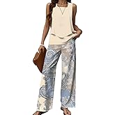 DEPENSL Summer Two Piece Sets Women 2025 Boho Floral Going Out Outfit Sleeveless Tiered Tank Top Wide Leg Pant Suit