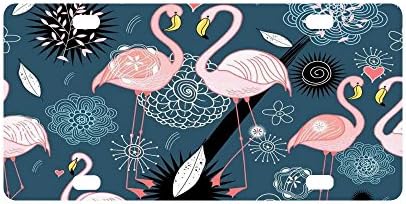 Pink Flamingos Strong And Durable Aluminum Car Metal License Plate Frame for Women/Men Four Holes Tag 12" X 6"