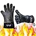 Long Silicone Grill Gloves Heat Resistant Oven Mitts & Potholders for Barbecue, Cooking, Baking. Wrist Protected Waterproof BBQ Kitchen Oven Gloves, Cotton Layer, Non-slip Pizza Oven Grill Accessories