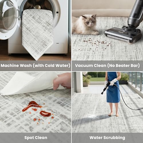8x10 Area Rugs Washable Rug: Anti-Skid Abstract Modern Living Room Rug Soft Thin Carpets Indoor Floor Non-Shedding Carpet for Bedroom Dining Farmhouse Nursery Home Office (White Gray, 8'x10')
