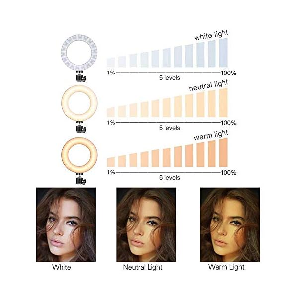 6 Zoll LED Ringlicht mit Stativ Ständer, Dimmbarer Ringleuchte mit 127CM Einstellbarem Stickständer Selfie Livestream… – Bild 3