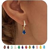 TOBENY Dangle Earrings for Women Trendy 14K Gold Plated Hypoallergenic Drop Hoop Earrings Dainty Diamond Green Emerald Birthstone Huggie Earrings for Birthday Gifts