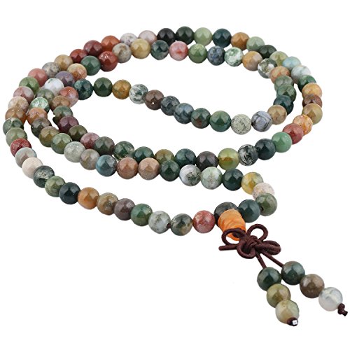 TUMBEELLUWA 6mm Stone Beads Bracelet for Women and Men, 108 Mala Prayer Beads Necklace for Unisex Elastic,India Agate