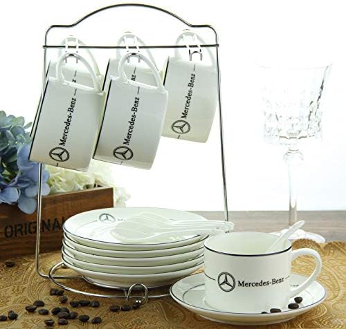 Creative Coffee Set, Ceramic Cup Mercedes Pattern Coffee Cup Coffee Cup Set (6 Cups, 6 Spoons, 6 Dishes + Shelf)