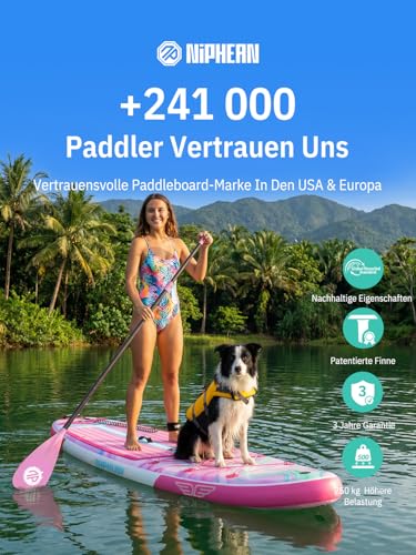 Niphean (Extra Large) Stand Up Paddling Board, SUP for 2+1 People/Families, SUP Board with (Beginners) Balancing Wings, Waterproof Mobile Phone Case, Stand Up Paddle Board for Adults, Gift Ideas