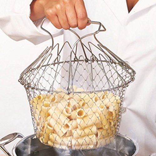 DayCount Foldable Deep Fry Steam Basket Stainless Steel Fryer Basket Present Fried Chip Strainer Portable Frying Net