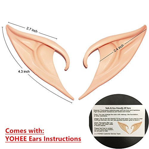 YOHEE Cosplay Fairy Pixie Elf Ears Soft Pointed Ears Tips Anime Party Dress Up Costume Accessories (Long Style)