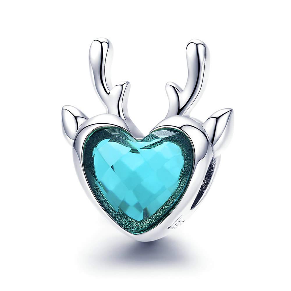 Bijoux Blu Deer Antlers 925 Sterling Silver Christmas Elk Heart CZ Animal Beads Fit Women Charm Bracelets & Necklaces DIY Jewellery Gift