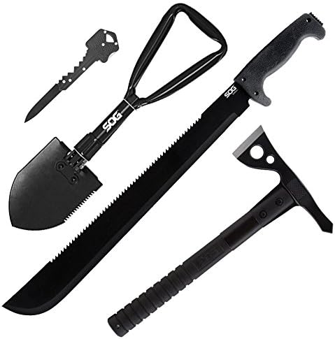 Saving set SOG 18" Machete MC02-N + 2"Blade FastHawk F06TN-CP + Entrenching Tool F08-N Folding Shovel + Key Folding Knife KEY-101 1.5"