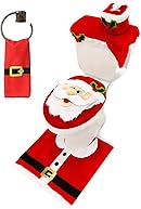 JOYIN 5 Pieces Christmas Theme Bathroom Decoration Set w/Toilet Seat Cover, Rugs, Tank Cover, Toilet Paper Box Cover and Sant