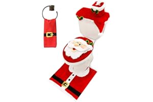 JOYIN 5 Pieces Christmas Theme Bathroom Decoration Set w/Toilet Seat Cover, Rugs, Tank Cover, Toilet Paper Box Cover and Santa Towel for Xmas Indoor Décor, Party Favors (Santa)